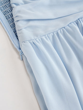 Chiffon Boat Neck Cloak Sleeve Hanky Hem Smocked Oversized Romper