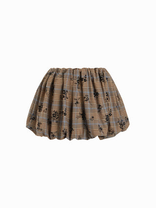 Plaid Floral Square Neck Corset Top & Bubble Mini Skirt Set