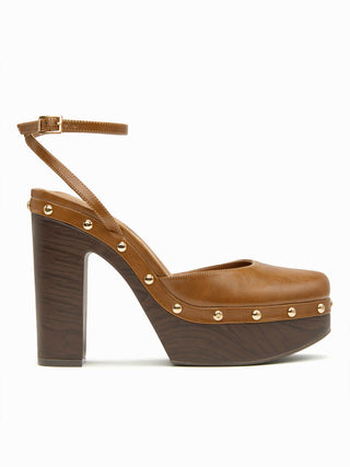 STUDDED PLATFORM ANKLE STRAP HEELS