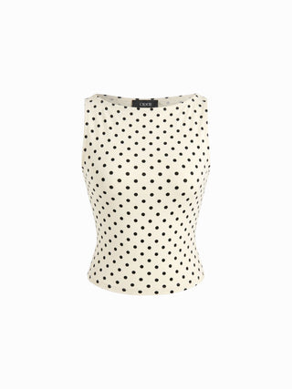 Boat Neck Polka Dot Top & Ruffle Hem Mid Rise Skirt Set