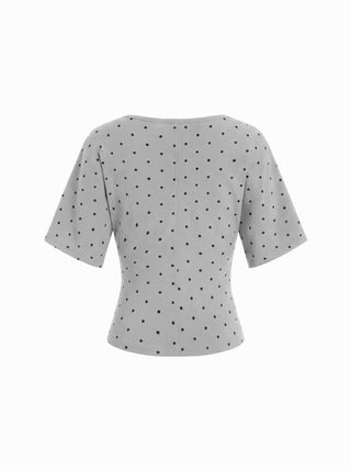Cotton-blend U-neckline Short Bell Sleeve Tee