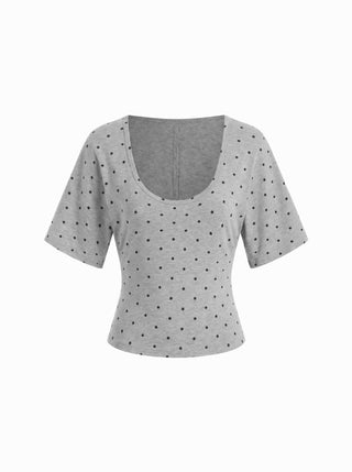 Cotton-blend U-neckline Short Bell Sleeve Tee