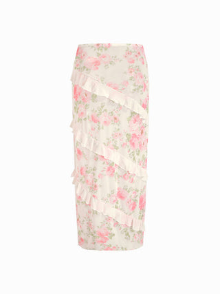 Sweetheart Floral Metal Detail 3 Piece Bikini Set With Ruffle Maxi Skirt
