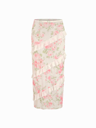Sweetheart Floral Metal Detail 3 Piece Bikini Set With Ruffle Maxi Skirt