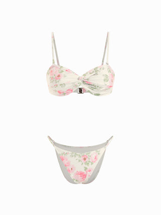 Sweetheart Floral Metal Detail 3 Piece Bikini Set With Ruffle Maxi Skirt