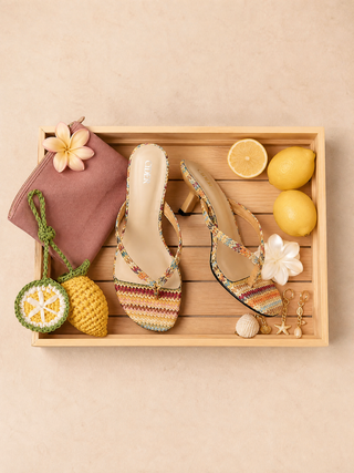 WOVEN FLIP-FLOP KITTEN HEELED SANDALS