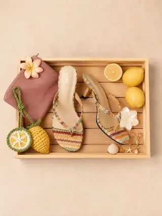 WOVEN FLIP-FLOP KITTEN HEELED SANDALS