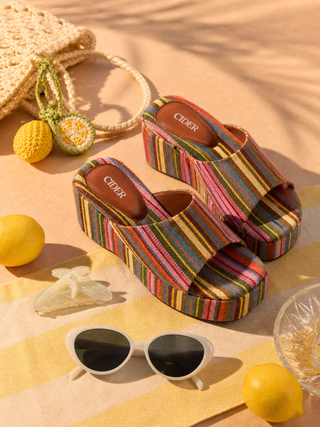 STRIPED PLATFORM WEDGE HEELED SANDALS
