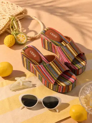 STRIPED PLATFORM WEDGE HEELED SANDALS