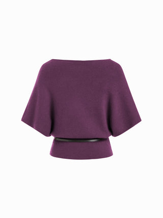 Knit Boat Neck Batwing Sleeve Top With Belt