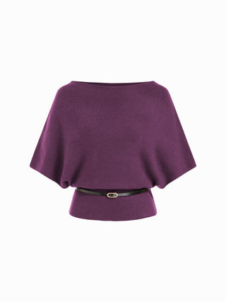 Knit Boat Neck Batwing Sleeve Top With Belt