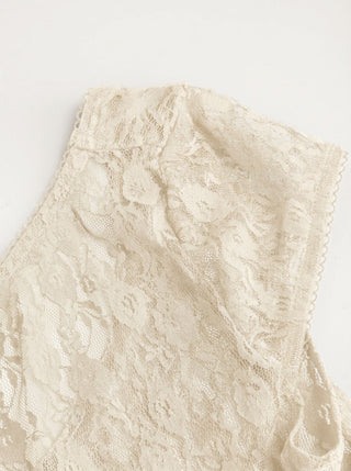 Lace Boat Neck Short Sleeve Backless Blouse & Cami Top Set