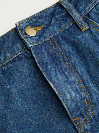 Denim Mid Rise Washed Pleated Metal Detail Micro Mini Skort