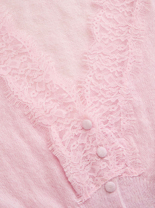 Knit Wool-blend  V-neck Lace trim Cardigan