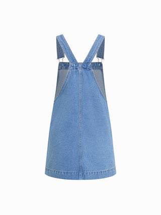 Denim Oversized A-line Pinafore Dress With Metal Detail