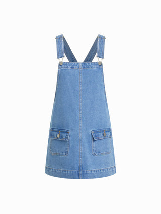 Denim Oversized A-line Pinafore Dress With Metal Detail