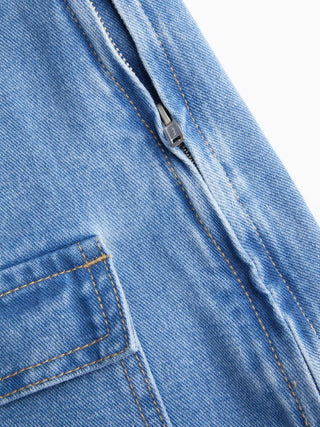 Denim Oversized A-line Pinafore Dress With Metal Detail