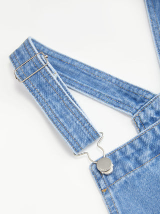 Denim Oversized A-line Pinafore Dress With Metal Detail