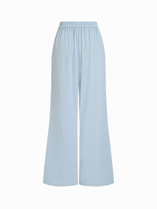 V-Neck Wrap Front Ruched Metal Detailed Top & Mid Rise Wide Leg Trousers Set