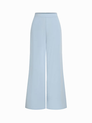 V-Neck Wrap Front Ruched Metal Detailed Top & Mid Rise Wide Leg Trousers Set