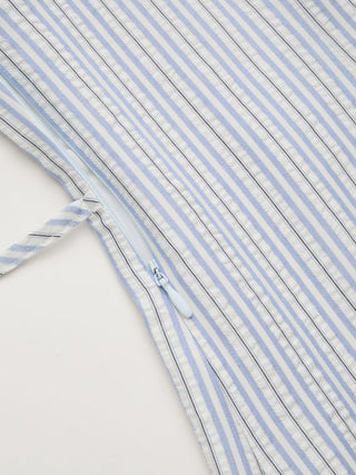 Striped Peter Pan Collar Puff Sleeve Color-block A-line Maxi Dress