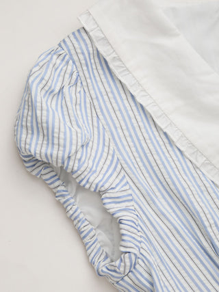 Striped Peter Pan Collar Puff Sleeve Color-block A-line Maxi Dress