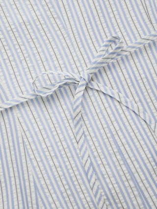 Striped Peter Pan Collar Puff Sleeve Color-block A-line Maxi Dress