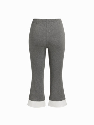 Cotton-blend Color-block Peter Pan Collar Top & Low Rise Capri Pants Set