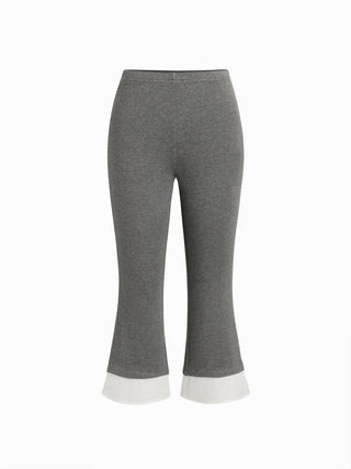 Cotton-blend Color-block Peter Pan Collar Top & Low Rise Capri Pants Set