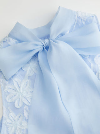 Floral Stand Collar Bowknot A-line Mini Dress