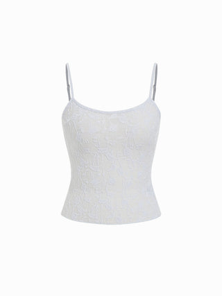 Jacquard Floral Tie Front Lettuce Trim Top & Cami Top