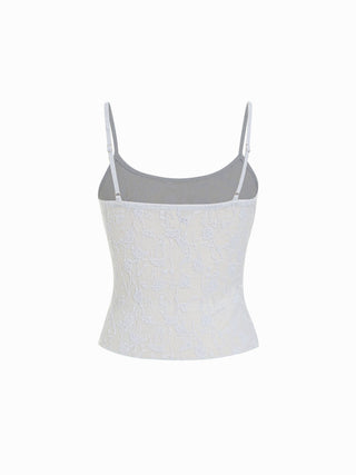 Jacquard Floral Tie Front Lettuce Trim Top & Cami Top