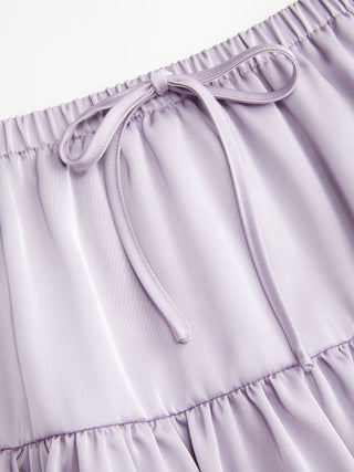 Satin Mid Rise Ruched Drawstring Bubble Hem Mini Skirt