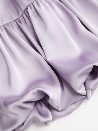 Satin Mid Rise Ruched Drawstring Bubble Hem Mini Skirt