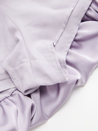 Satin Mid Rise Ruched Drawstring Bubble Hem Mini Skirt