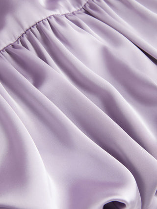 Satin Mid Rise Ruched Drawstring Bubble Hem Mini Skirt