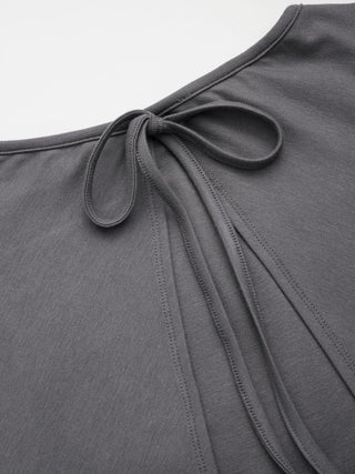 Boat Neck Cloak Sleeve Lace Trim Tie Back Top