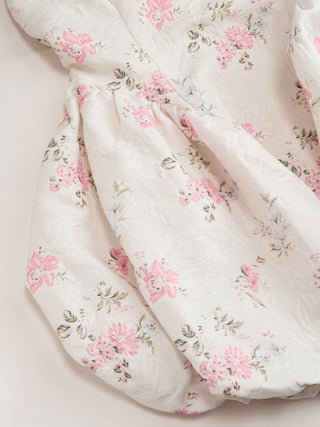 Jacquard Floral Halter Neckline Bowknot Bubble Hem Mini Dress