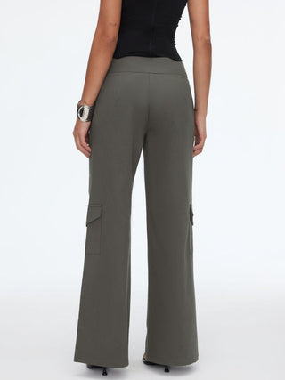 Cotton Mid Rise Cargo Metal Detail Wide Leg Trousers Oversized