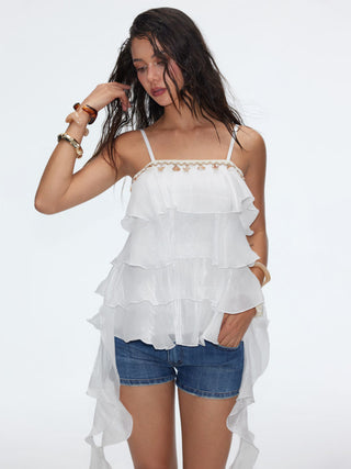 Seashell Detail Tiered Ruffled Cami Blouse