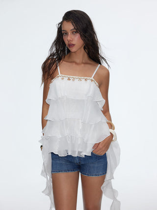 Seashell Detail Tiered Ruffled Cami Blouse