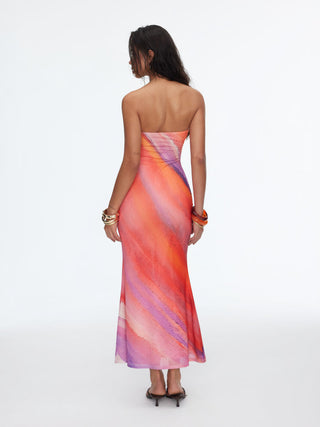 High Stretch Mesh Abstract Bandeau Straight Maxi Dress