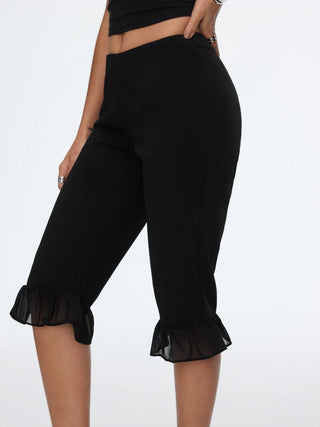 Low Rise Ruffle Hem Capri Pants