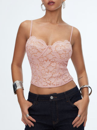 Lace Sweetheart Neck Lace Panel Corset Slim Cami Top