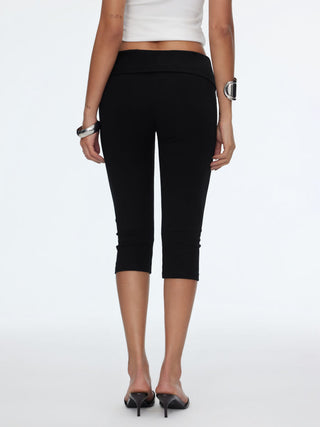 High Stretch Cotton-blend Low Rise Geometric Rhinestone Capri Pants