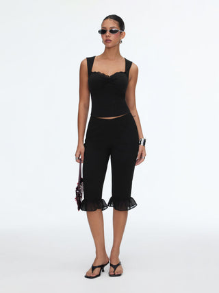 Low Rise Ruffle Hem Capri Pants