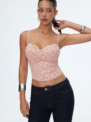 Lace Sweetheart Neck Lace Panel Corset Slim Cami Top