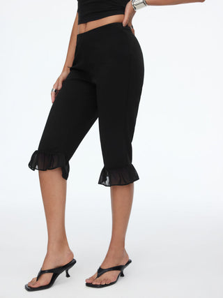 Low Rise Ruffle Hem Capri Pants