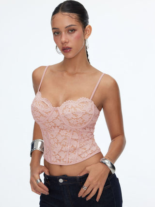 Lace Sweetheart Neck Lace Panel Corset Slim Cami Top