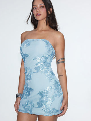Floral Jacquard Strapless Mini Dress